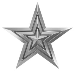 Wall Mural - 5 point star - christmas star - silver metal single isolated on white - 3d rendering