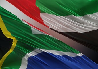 Wall Mural - UAE Flag with Abstract South Africa Flag Illustration 3D Rendering (3D Artwork)