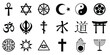 © chekman - Religious symbols. Set of miscellaneous religious icons on white background. Black religious icons. Vector illustration.
