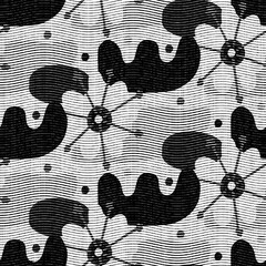 Wall Mural - Seamless floral black white woven herringbone style texture. Two tone 50s monochrome pattern. Modern textile weave effect. Masculine broken line repeat jpg print. 