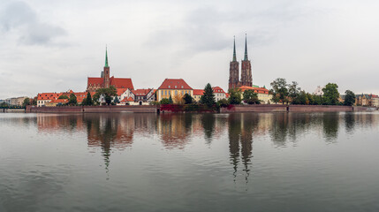 Poster - Panoramic view of the oldest part of the city of Wroclaw - Cathedral Island (Ostrow Tumski). Poland.