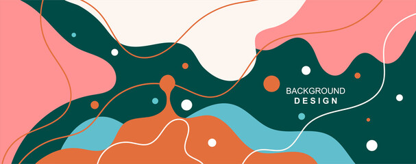 Wall Mural - modern background concept. horizontal poster with abstract dynamic shapes, dots, lines and space for