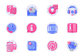 Leinwandbilder - Customer support concept web flat color icons with shadow set. Pack pictograms of chat, message, email, assistant, headset and other. Vector illustration of symbols for website mobile app design