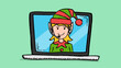 © Animation_vector - Hand draw vector doodle of Elf girl with headphones on laptop screen. Colorful illustration in sketch style of customer service support.