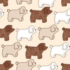 Wall Mural - Seamless pattern with cute pet dog lapdog white, brown color in doodle style