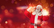 © Pixel-Shot - Cool Santa Claus listening to music on color background with space for text