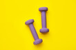 © Pixel-Shot - Purple dumbbells on yellow background