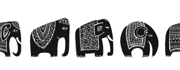 Aufkleber - Vinatage elephants, Seamless pattern background for your design