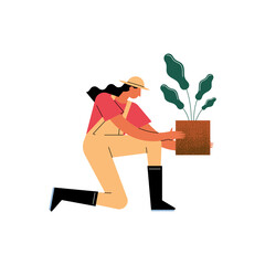 female farmer with houseplant