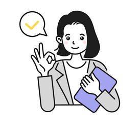 OKポーズをする女性のイラスト　ビジネスシーン用の素材