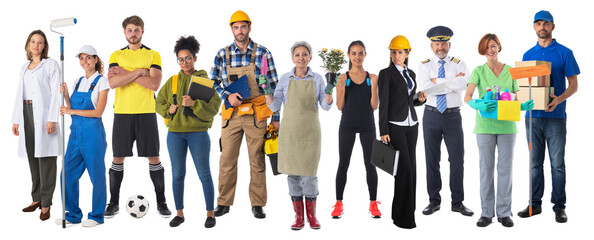 Wall Mural - Diverse professions people on white