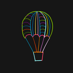 Wall Mural - Hot Air Balloon Colorful Outline isolated on black. Sketch for your design