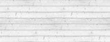 Old Wooden Plank Texture. Shabby Chic Faded Wood Background With Cracks, Knots And Scratches. White And Gray Painted Vintage Board. Panoramic Background.