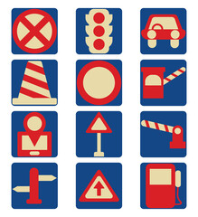 Sticker - Traffic signs, illustration, vector, on a white background.