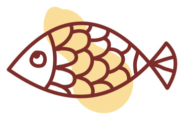 Sticker - Small yellow goldfish, illustration, vector, on a white background.
