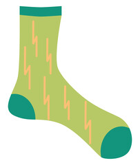 Sticker - Green socks with thunders, illustration, vector, on a white background.