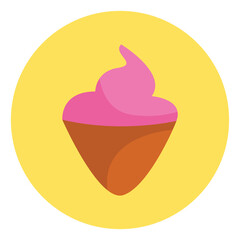 Sticker - Pink ice cream in cone, illustration, vector, on a white background.