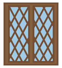 Poster - Wooden brown house window, illustration, vector, on a white background.