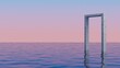 Concrete arch floating on the ocean.Abstract minimal surreal background.3d rendering illustration.