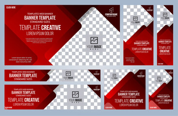 Wall Mural - Set of Red and Black Web banners templates, Coverpage Standard sizes with space. Vector illustration