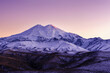 The highest peak in Europe is Mount Elbrus at sunset. The Caucasus Mountains. Russia.
