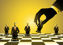 Businessman Play Chess Figure. Business Strategy Concept