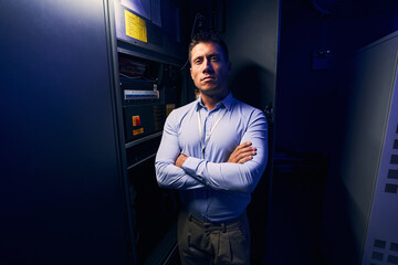 Wall Mural - Young male technician standing in server room