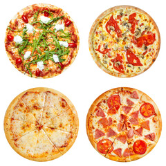 Wall Mural - Set of four different pizzas isolated on white background