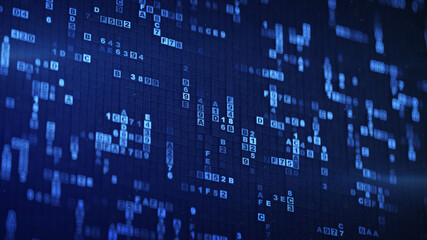 blue hex computer code 3d rendering illustration