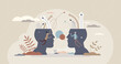 Arguing in conflict discussion about different opinions tiny person concept. Dispute and confrontation with negative talking arguments vector illustration. Disagreement and frustration in relationship