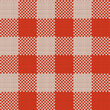 Red and white knit gingham seamless pattern. Vector illustration of knitted plaid texture from squares. Abstract geometric handmade background for blankets, clothes.
