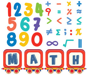 Set of number and math symbol