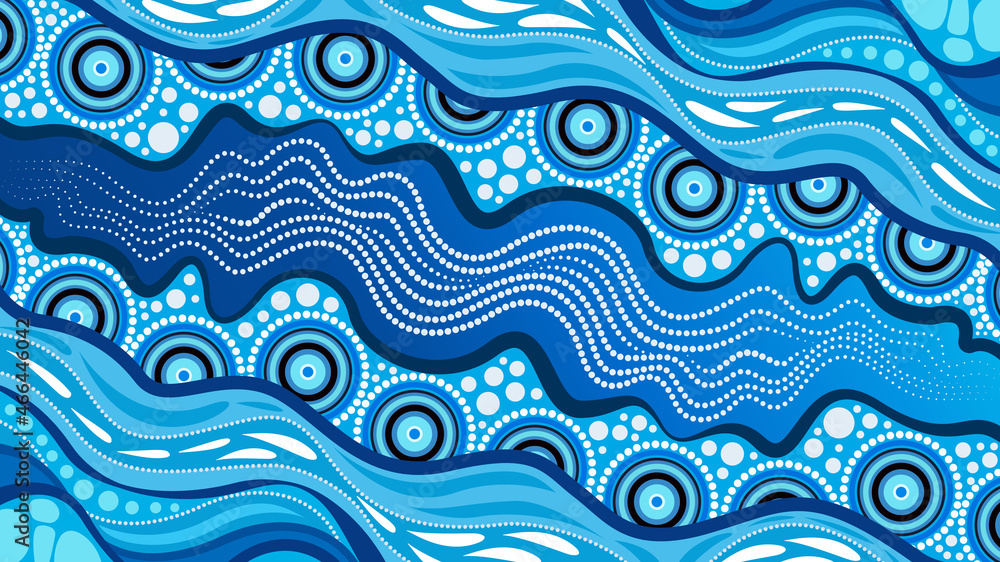 Aboriginal dot art blue river background Stock Vector | Adobe Stock