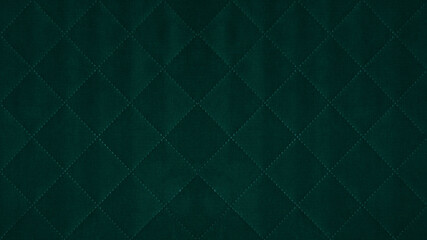 Poster - Dark green colored seamless natural cotton linen textile fabric texture pattern, with diamond quilted, rhombic stiching.  stitched background