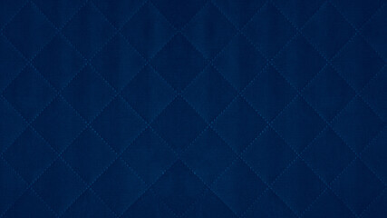 Poster - Dark blue colored seamless natural cotton linen textile fabric texture pattern, with diamond quilted, rhombic stiching.  stitched background