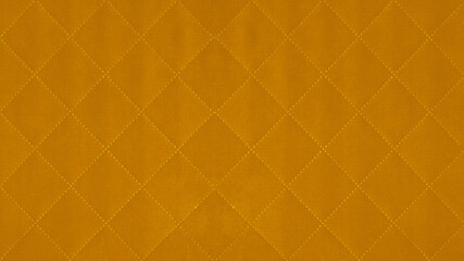 Poster - Yellow mustard colored seamless natural cotton linen textile fabric texture pattern, with diamond quilted, rhombic stiching.  stitched background