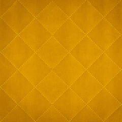 Poster - Yellow mustrad colored seamless natural cotton linen textile fabric texture pattern, with diamond quilted, rhombic stiching.  stitched background square