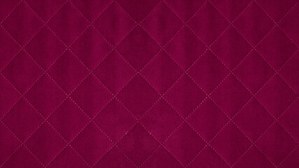 Poster - Magenta pink colored seamless natural cotton linen textile fabric texture pattern, with diamond quilted, rhombic stiching.  stitched background