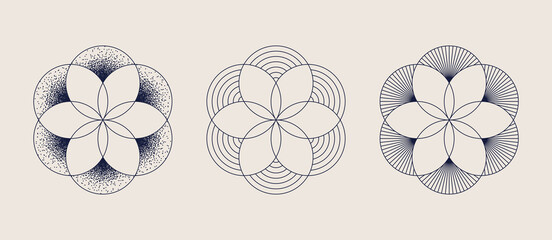 Flower of life symbol, Set of different design elements. Vector illustration