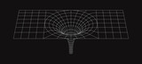 Fototapeta Perspektywa 3d - Black hole wireframe geometric shape. Line design, editable strokes. Vector illustration, EPS 10 isolated on black background, rectangle shape