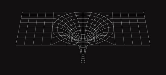 Black hole wireframe geometric shape. Line design, editable strokes. Vector illustration, EPS 10 isolated on black background, rectangle shape
