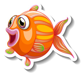 Wall Mural - Sea Animal Cartoon Sticker with Cute Fish