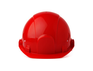 Wall Mural - Red plastic safety hardhat isolated on white background