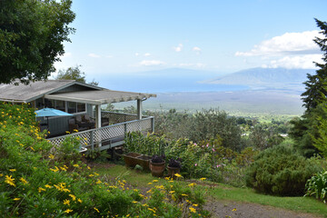 Poster - House overlooking a valley from the side of the volcano on the island of Maui, Hawaii, USA