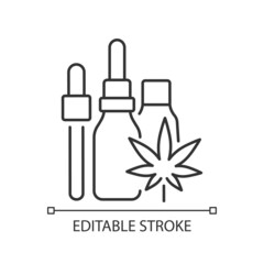 Wall Mural - Hemp oil tincture linear icon. Marijuana extract. Medicinal cannabis. Concentrated liquid. Thin line customizable illustration. Contour symbol. Vector isolated outline drawing. Editable stroke