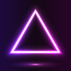 Futuristic triangle Neon frame border. Purple neon glowing background