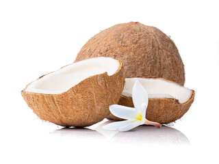 coconut fruit cut in half isolated on white