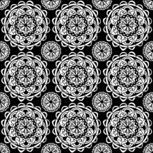 Mandala Hand Drawn Seamless Pattern Black White Flower Design. Vector Illustration.