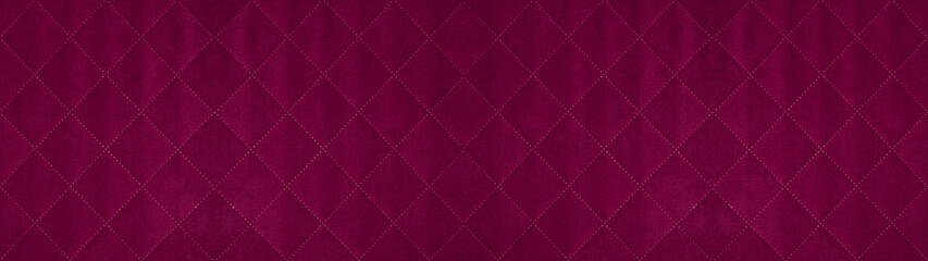 Poster - Magenta pink colored seamless natural cotton linen textile fabric texture pattern, with diamond quilted, rhombic stiching.  stitched background banner panorama.