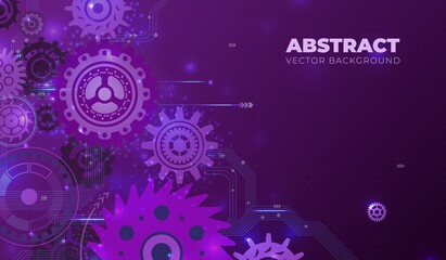 Wall Mural - Gear background. Abstract cog gears mechanism, engine industry. Clock wheel, physical cogwheel. Digital technology, mechanics recent vector banner